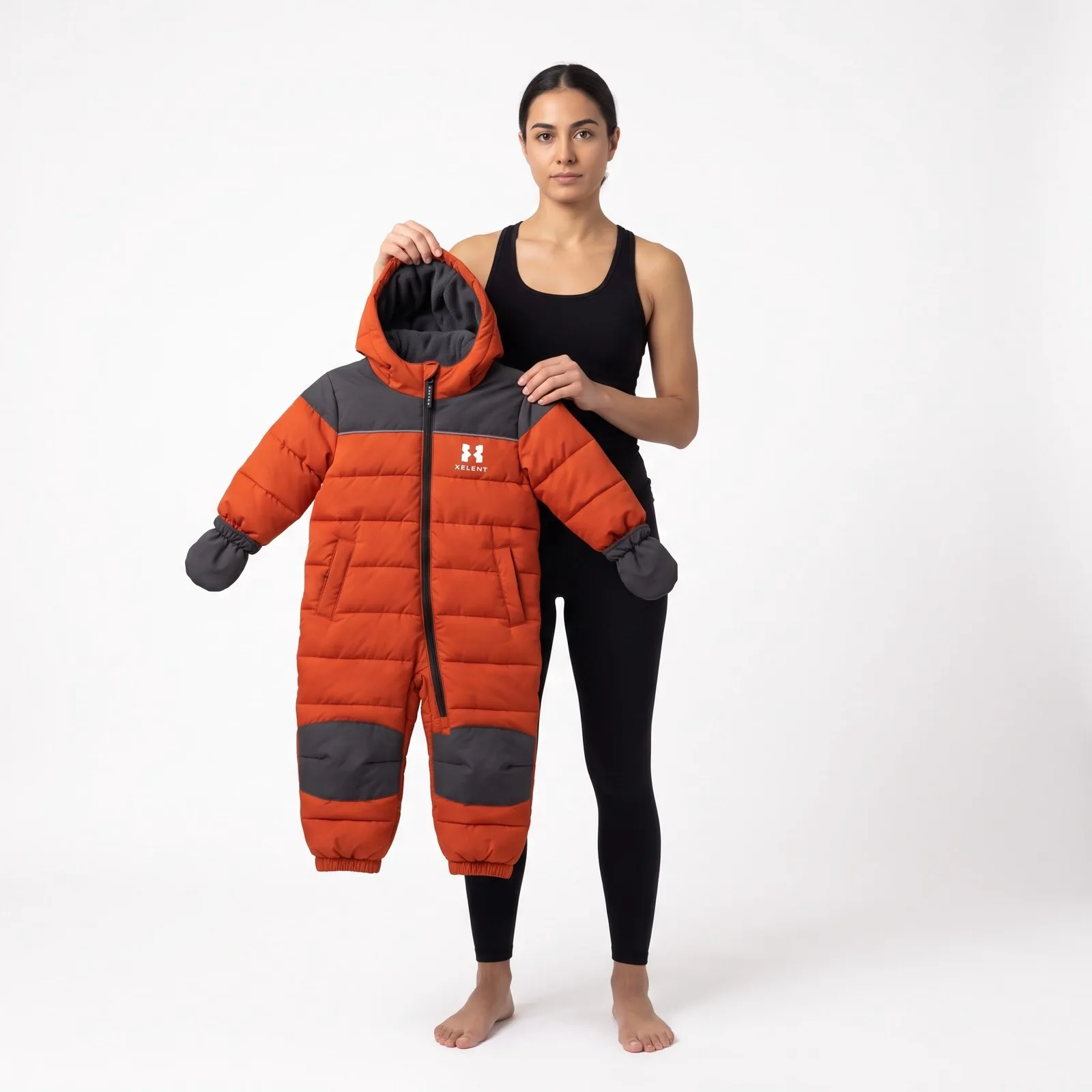 Kids' One-Piece Snowsuit Laminated Shell Quilted Zip Hooded Custom Logo OEM Wholesale — front view