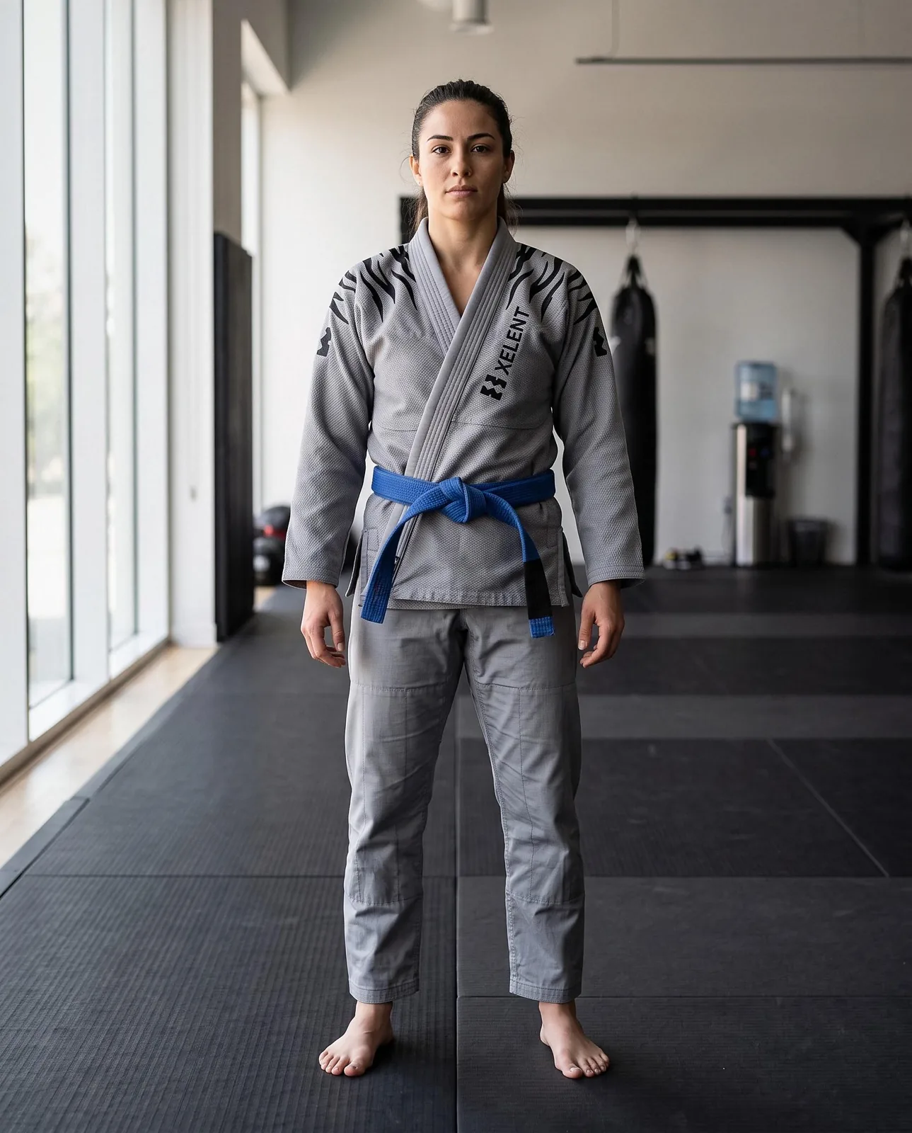 Grey Tiger BJJ Gi and No Gi Set, Custom OEM Embroidered Gi plus Sublimated Rashguard and Spats, Wholesale — back view