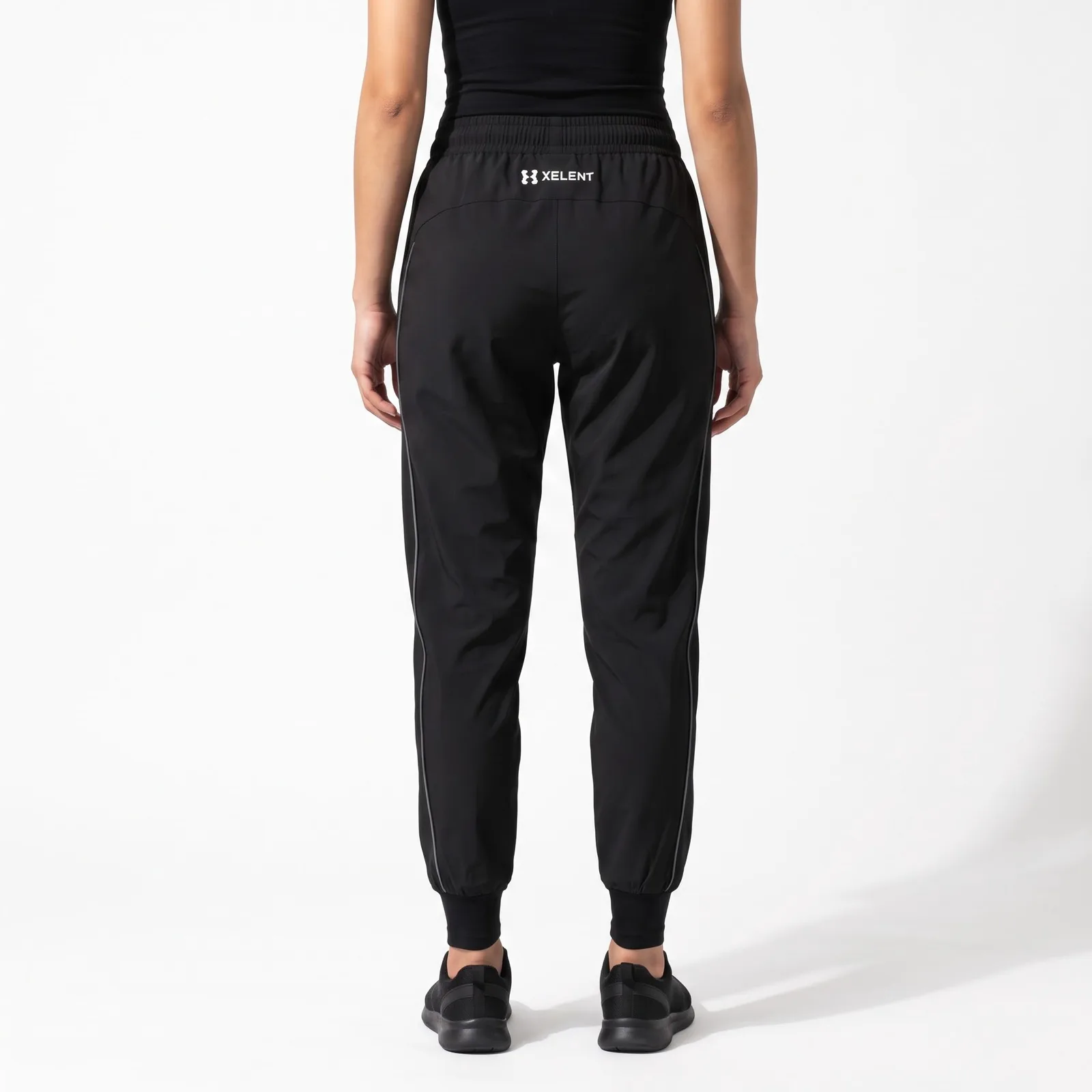 Modest Double-Layer Running Joggers Polyester Spandex Zip Pockets Reflective Custom Logo OEM Wholesale — back view