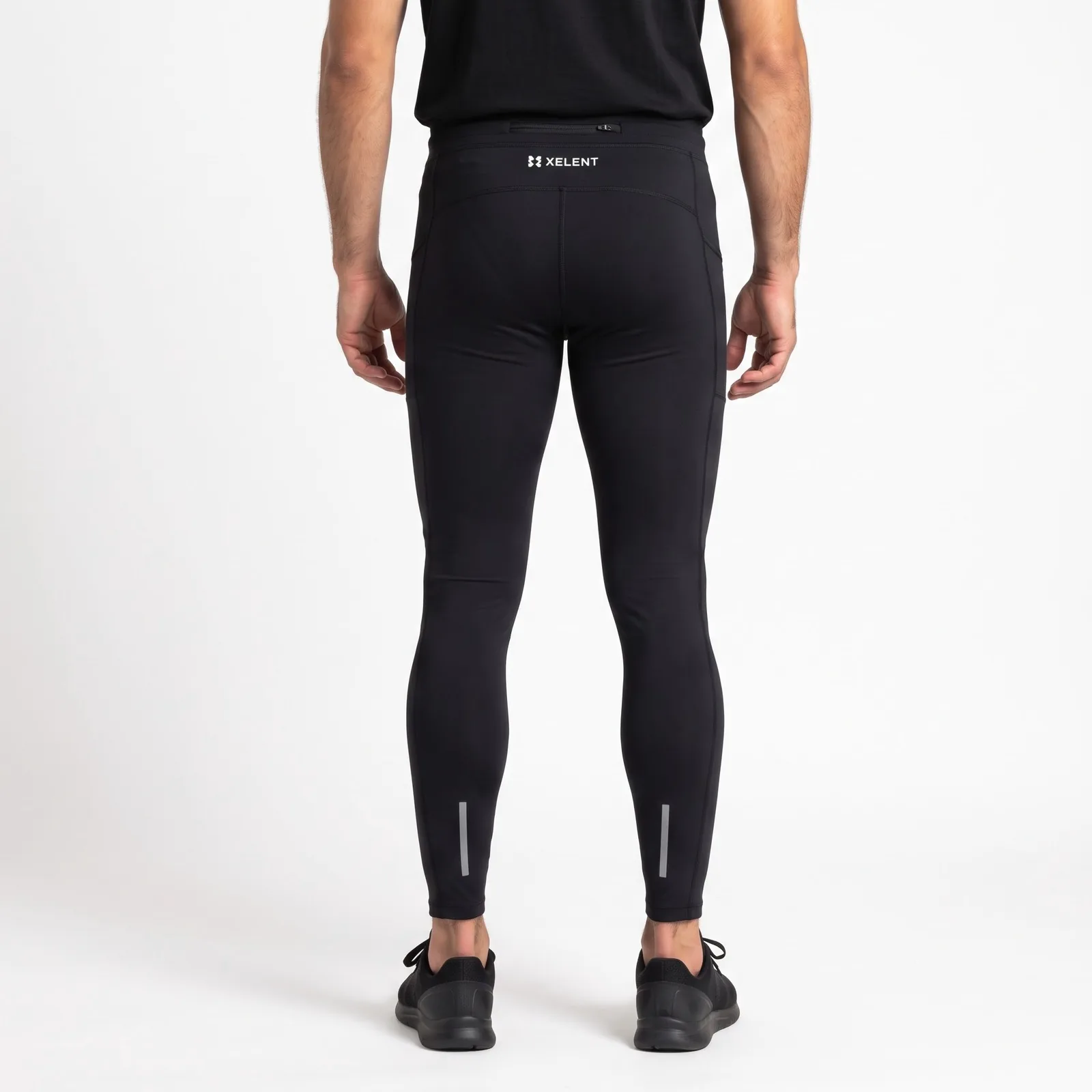 Men's Thigh-Pocket Running Tights Nylon Spandex Zip Pockets Reflective Custom Logo OEM Wholesale — back view