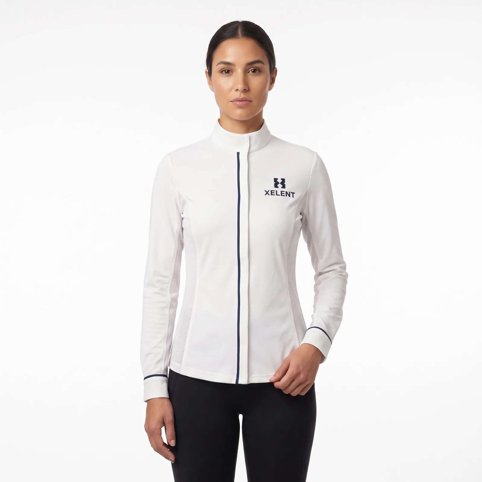 Equestrian Show Shirt Polyester Spandex Zip Embroidered Stretch Custom Logo OEM Wholesale — front view