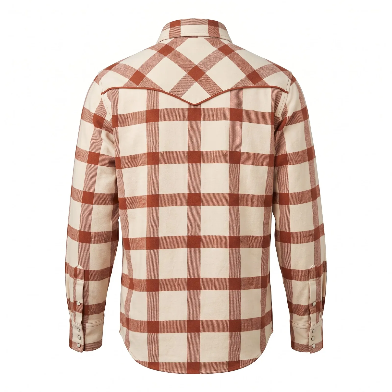 Custom Western Shirt Pearl Snap Oversized Plaid Brushed Flannel Piped Yoke Embroidered OEM Wholesale — back view