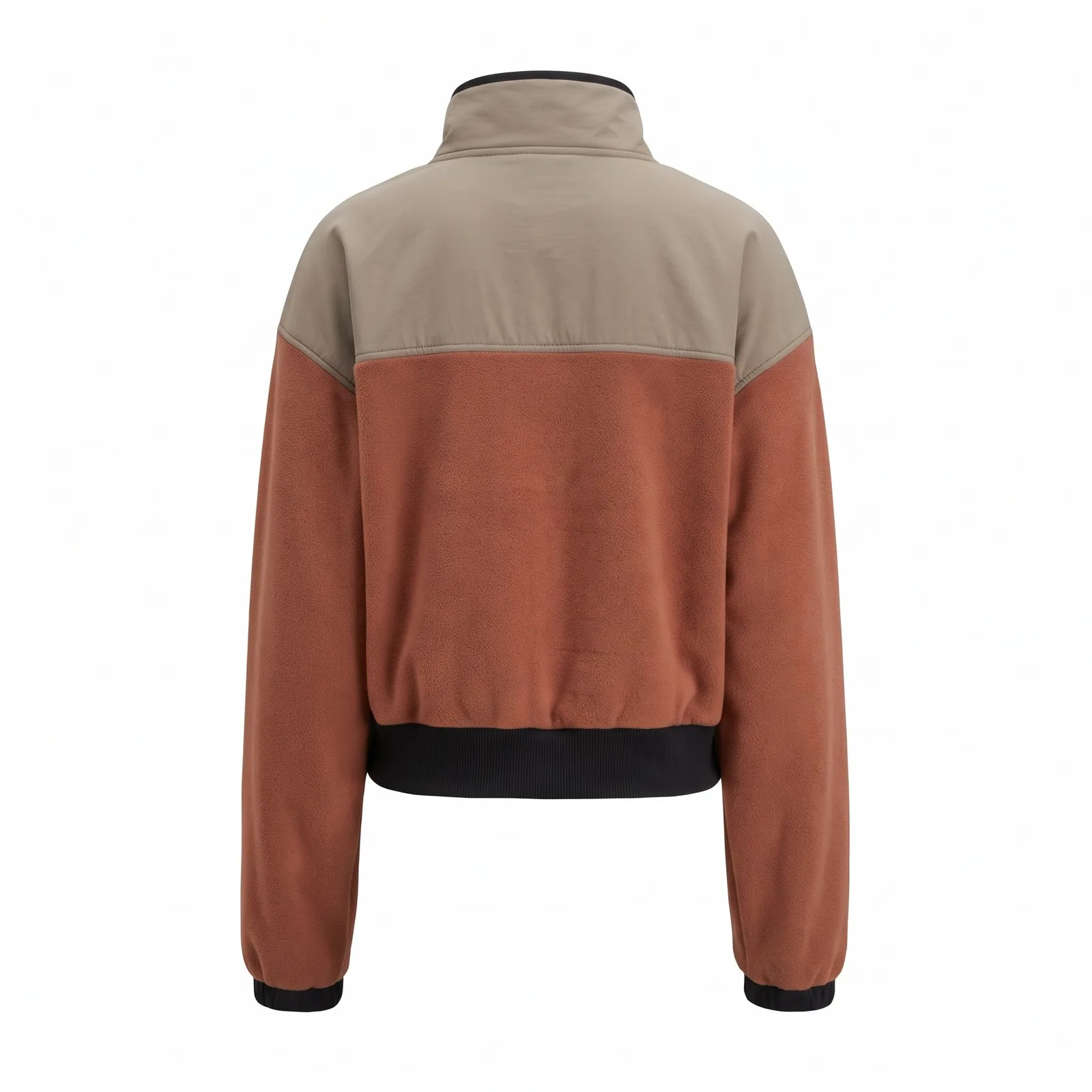 Custom Women Cropped Fleece Half Zip Polar Fleece 300 GSM Colour Block Outdoor Pullover OEM Wholesale — back view