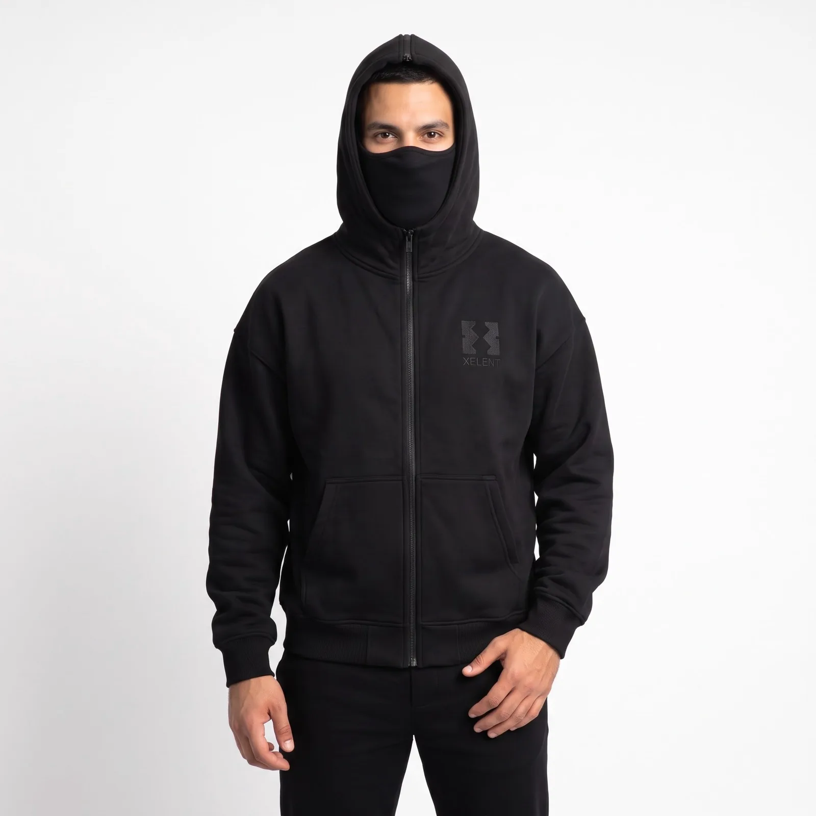 Balaclava Ninja Hoodie Fleece Zip Hooded Pockets Custom Logo OEM Wholesale — front view