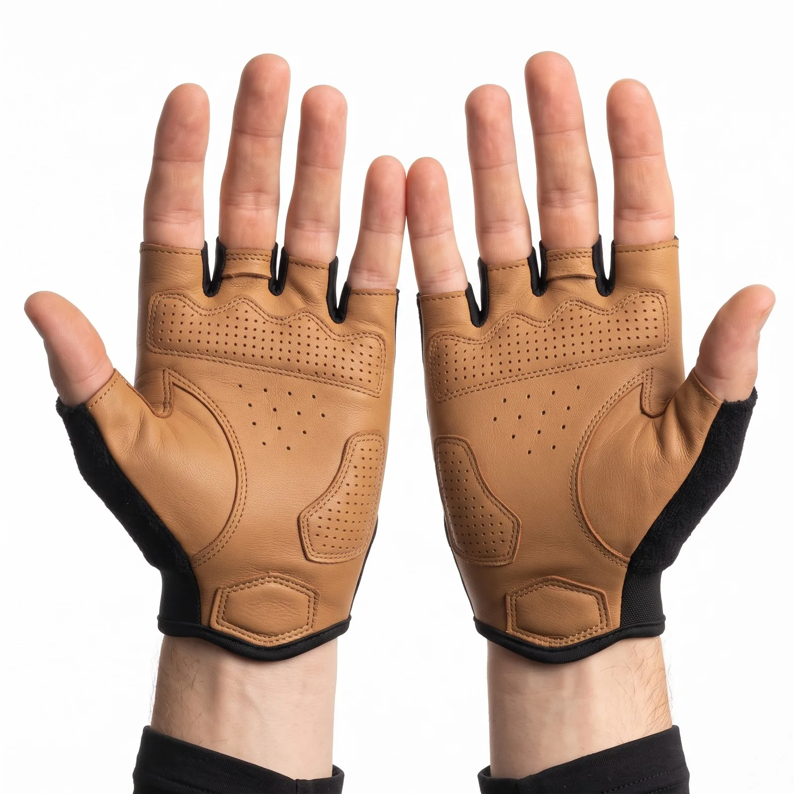 Leather-Palm Cycling Gloves Goatskin Leather Embroidered Stretch Custom Logo OEM Wholesale — back view