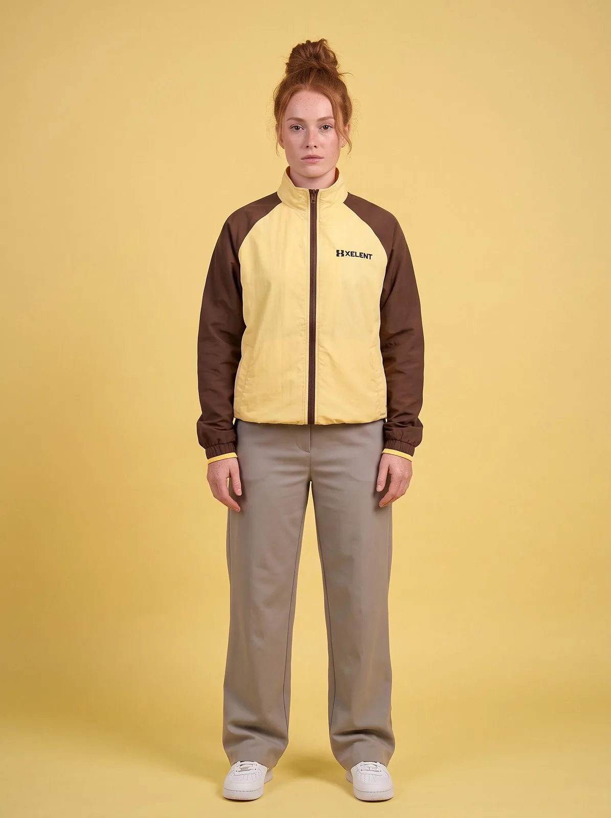 Butter Yellow Cropped Track Jacket, Custom OEM Oversized Nylon Jacket, Unisex Streetwear Manufacturer — front view