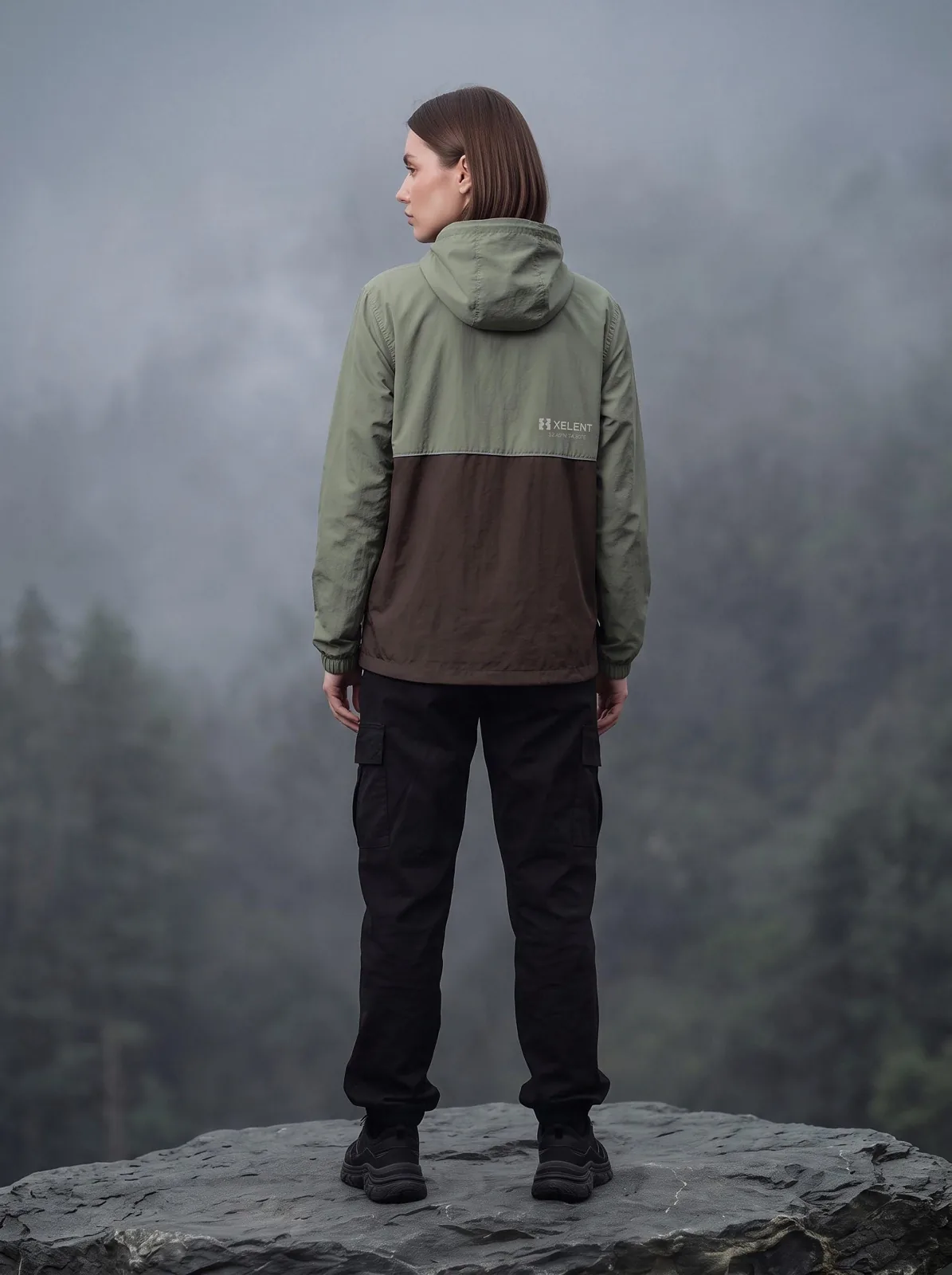 Sage and Brown Gorpcore Jacket, Custom OEM Oversized Nylon Jacket, Unisex Streetwear Manufacturer — back view