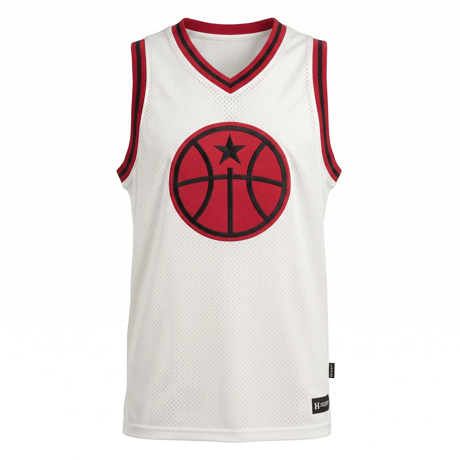 Custom Oversized Sleeveless Jersey Eyelet Mesh Striped Binding Embroidered Basketball Fashion Jersey OEM Wholesale — front view
