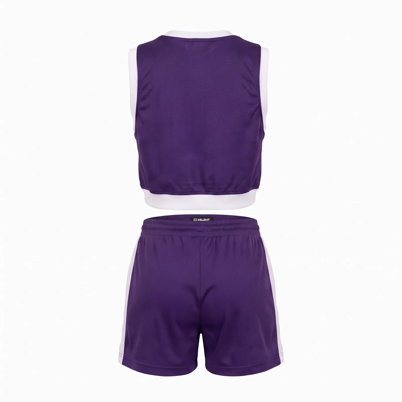 Custom Women Cropped Mesh Jersey and Shorts Set Eyelet Mesh Basketball Fashion Set OEM Wholesale — back view