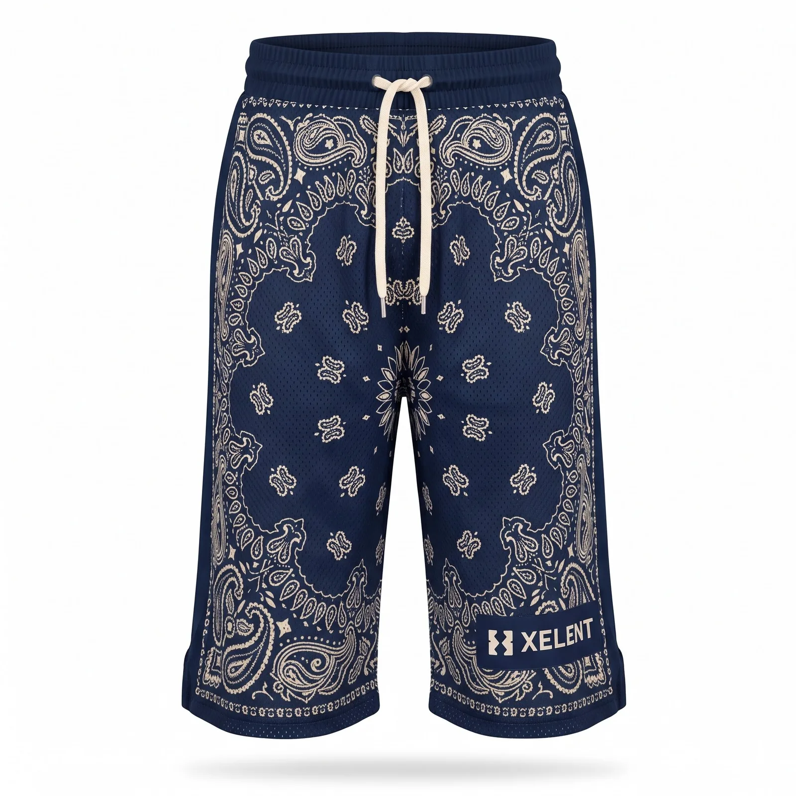 Custom Bandana Print Basketball Mesh Shorts All-Over Paisley Streetwear OEM Wholesale — front view
