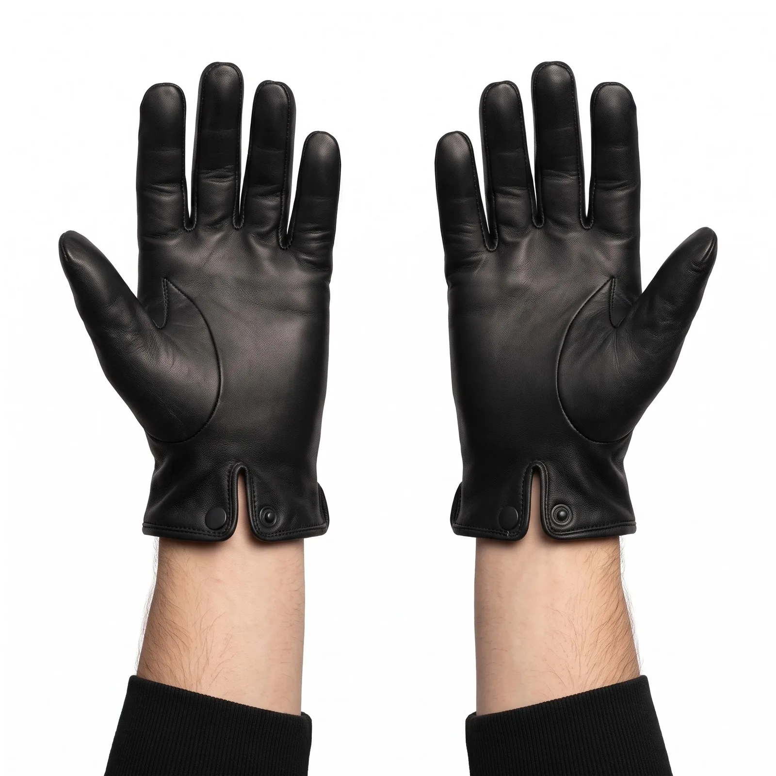Men Leather Dress Gloves Lambskin Wool Lined Three Point Stitch Winter Gloves Custom Logo OEM Wholesale — back view