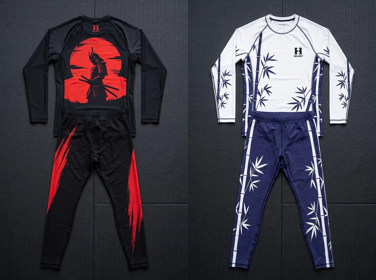 Samurai No Gi Set, Sublimated BJJ Rashguard and Spats, Custom OEM Grappling Wholesale — front view