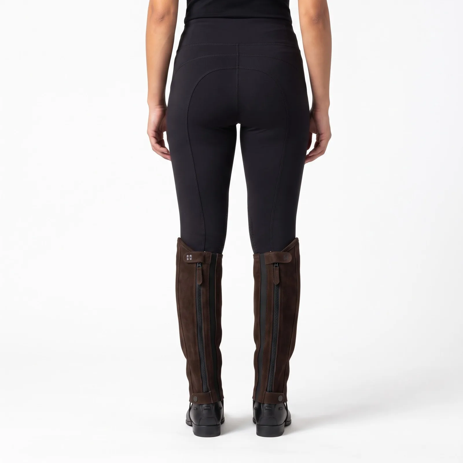 Suede Leather Half Chaps Cowhide Leather Zip Custom Logo OEM Wholesale — back view