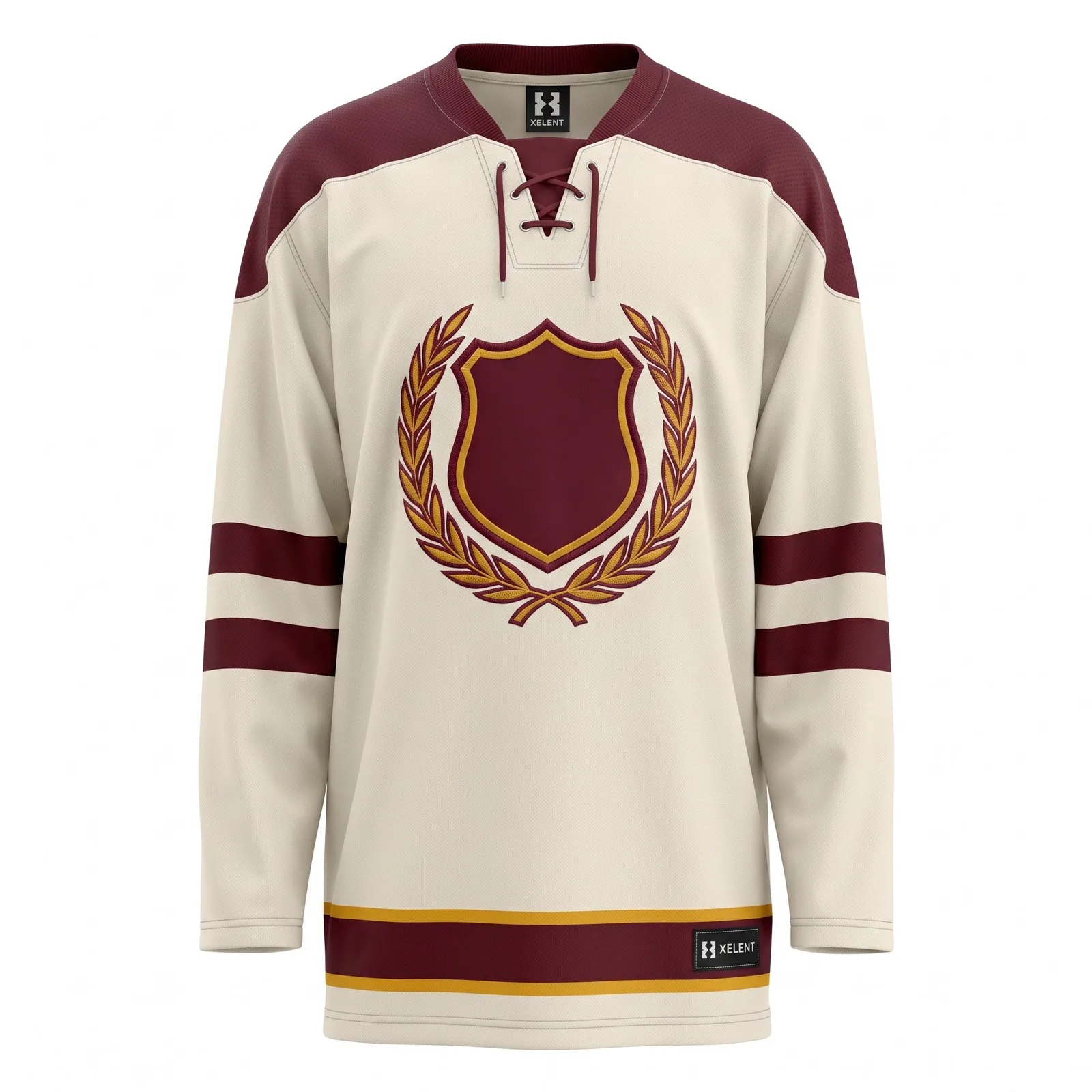 Custom Hockey Jersey Oversized Lace Up Embroidered Crest Vintage Streetwear Fashion Jersey OEM Wholesale — front view