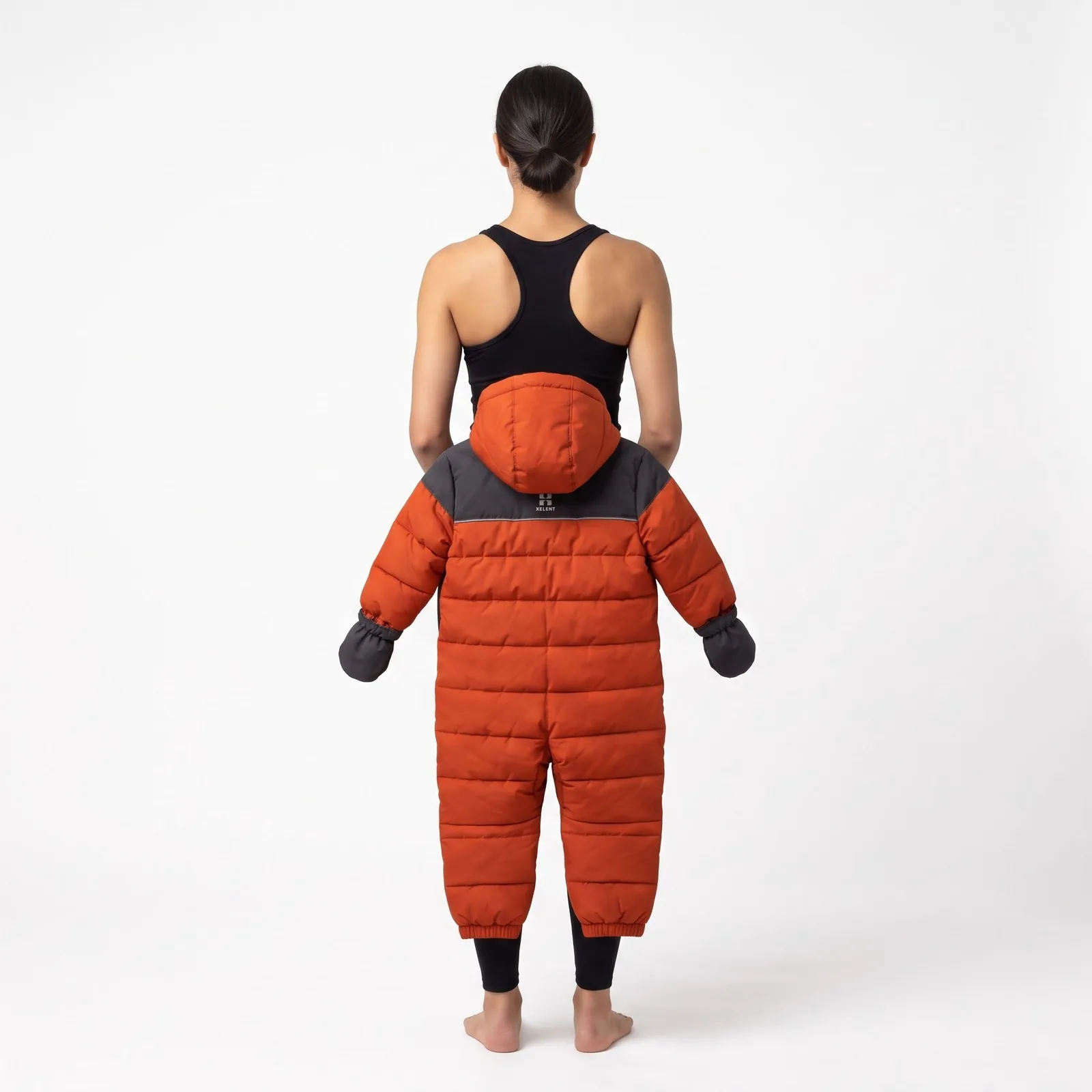 Kids' One-Piece Snowsuit Laminated Shell Quilted Zip Hooded Custom Logo OEM Wholesale — back view