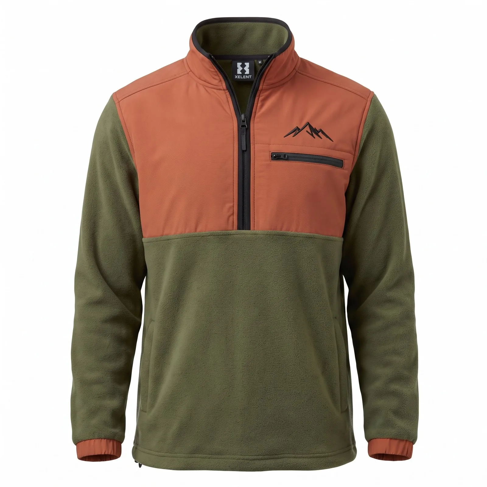 Custom Fleece Half Zip Colour Block Polar Fleece 300 GSM Chest Pocket Embroidered Outdoor Pullover OEM Wholesale — front view