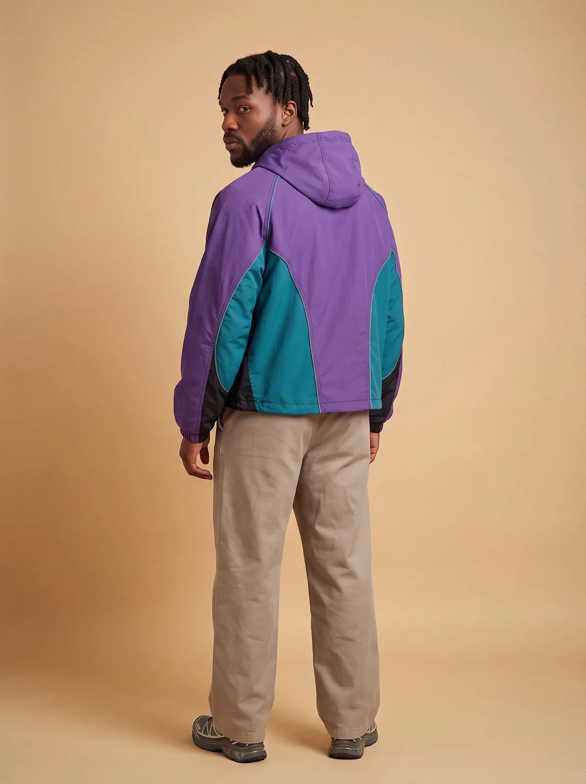 Purple and Teal Cropped Anorak, Custom Logo OEM Ripstop Anorak, Unisex Streetwear Factory — back view
