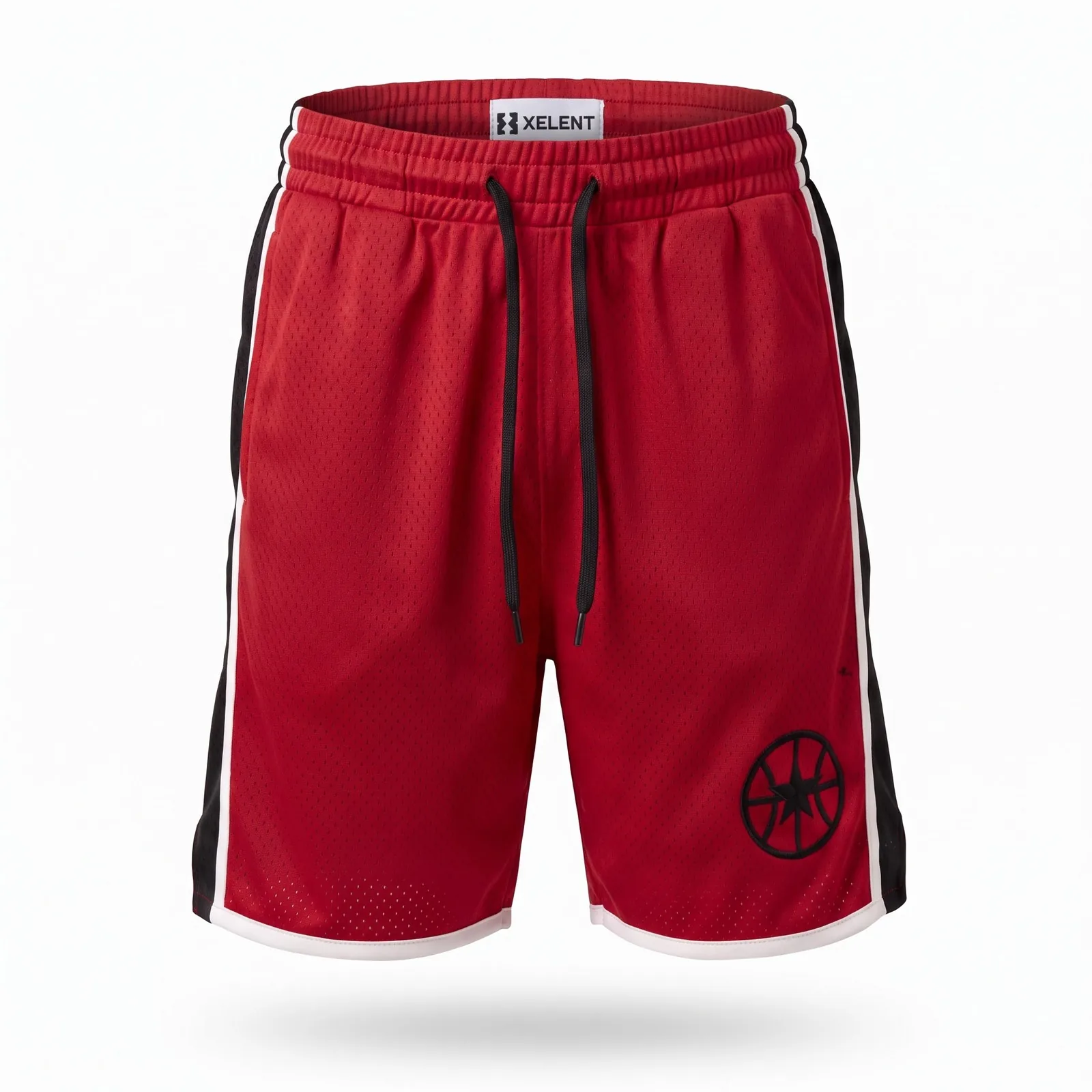 Custom Mesh Shorts 9 Inch Retro Basketball Shorts Eyelet Mesh Side Panel Embroidered OEM Wholesale — front view