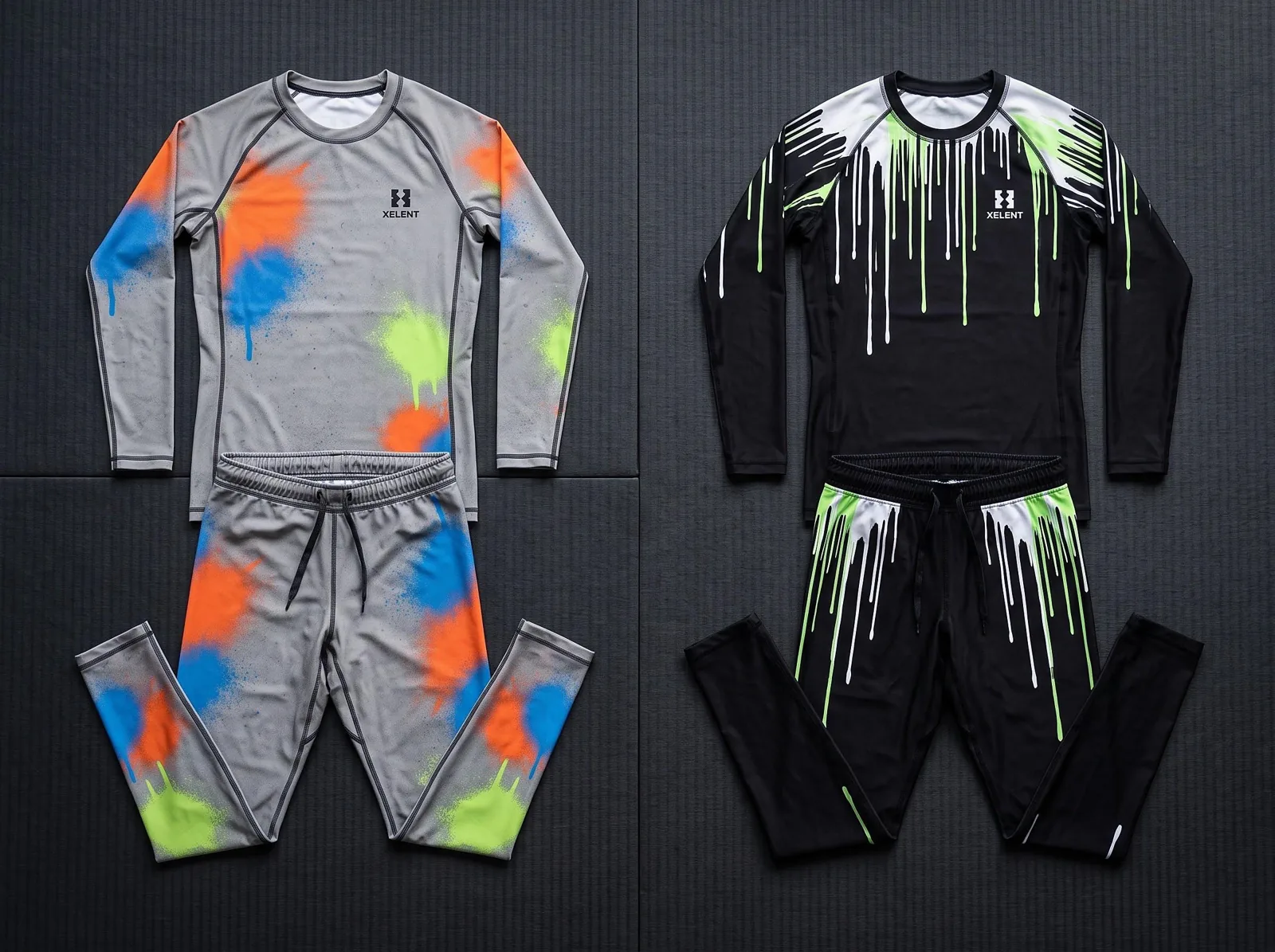 Graffiti No Gi Set, Sublimated BJJ Rashguard and Spats, Custom OEM Grappling Wholesale — front view
