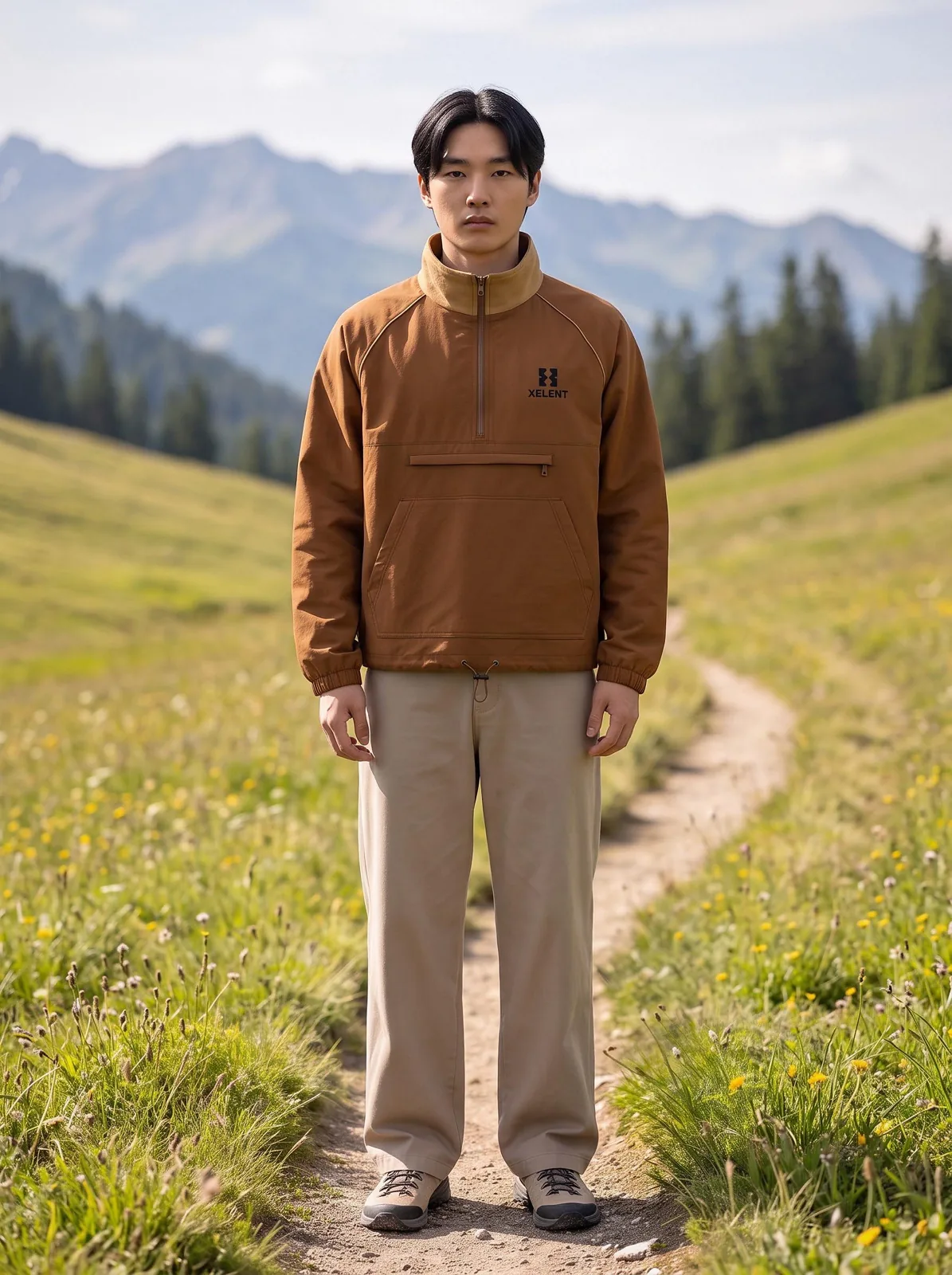 Tobacco and Camel Cropped Anorak, Custom Logo OEM Ripstop Anorak, Unisex Streetwear Factory — front view