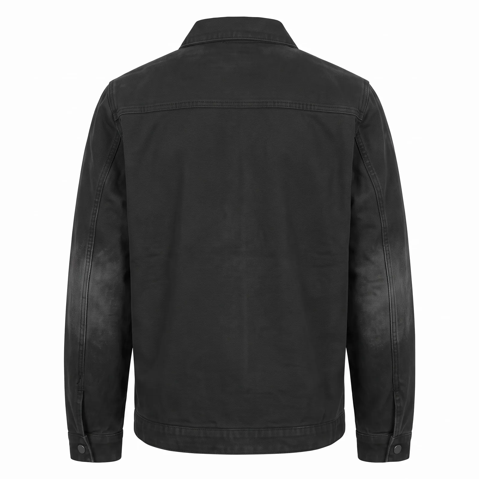 Custom Black Duck Canvas Work Jacket Vintage Washed Snap Front Flannel Lined Chore Jacket OEM Wholesale — back view