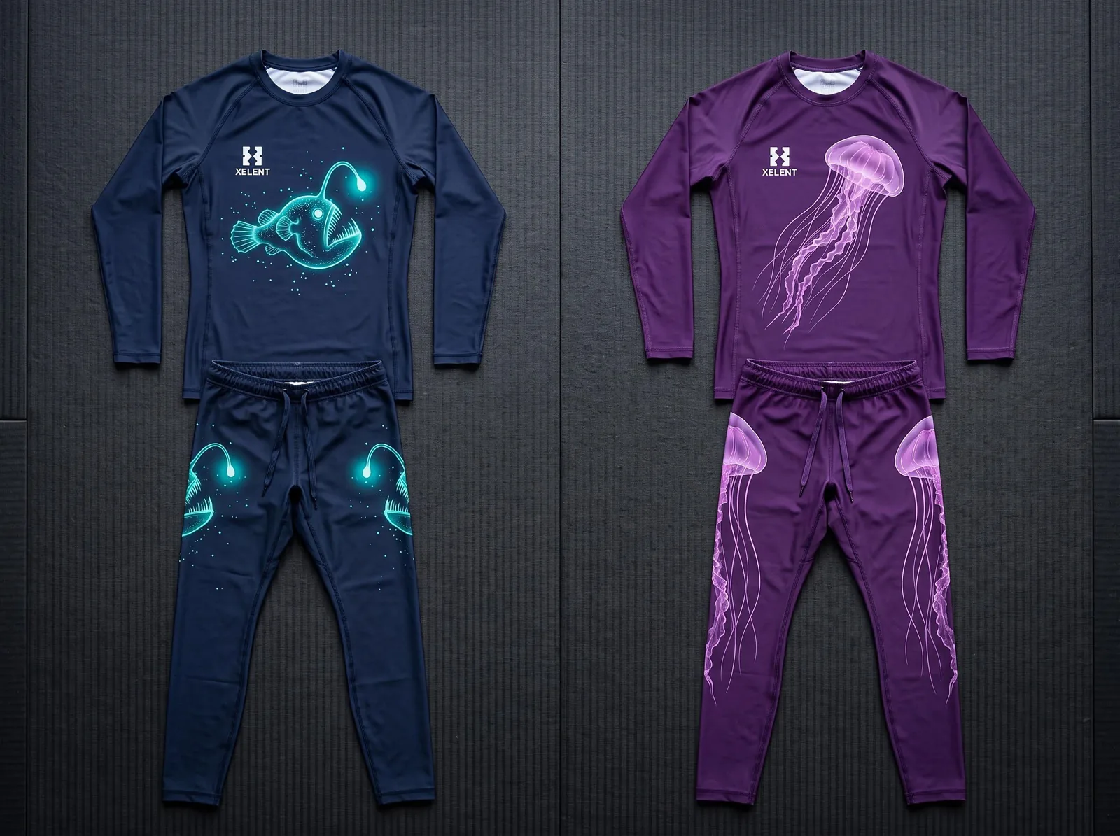 Deep Sea No Gi Set, Sublimated BJJ Rashguard and Spats, Custom OEM Grappling Wholesale — front view