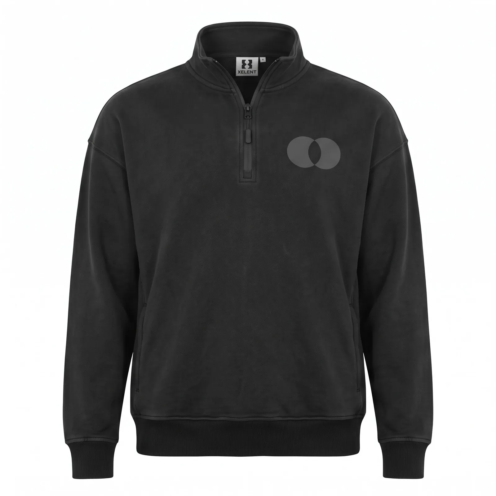 Custom Quarter Zip Pullover Oversized 340 GSM French Terry Stand Collar Gym Sweatshirt OEM Wholesale — front view