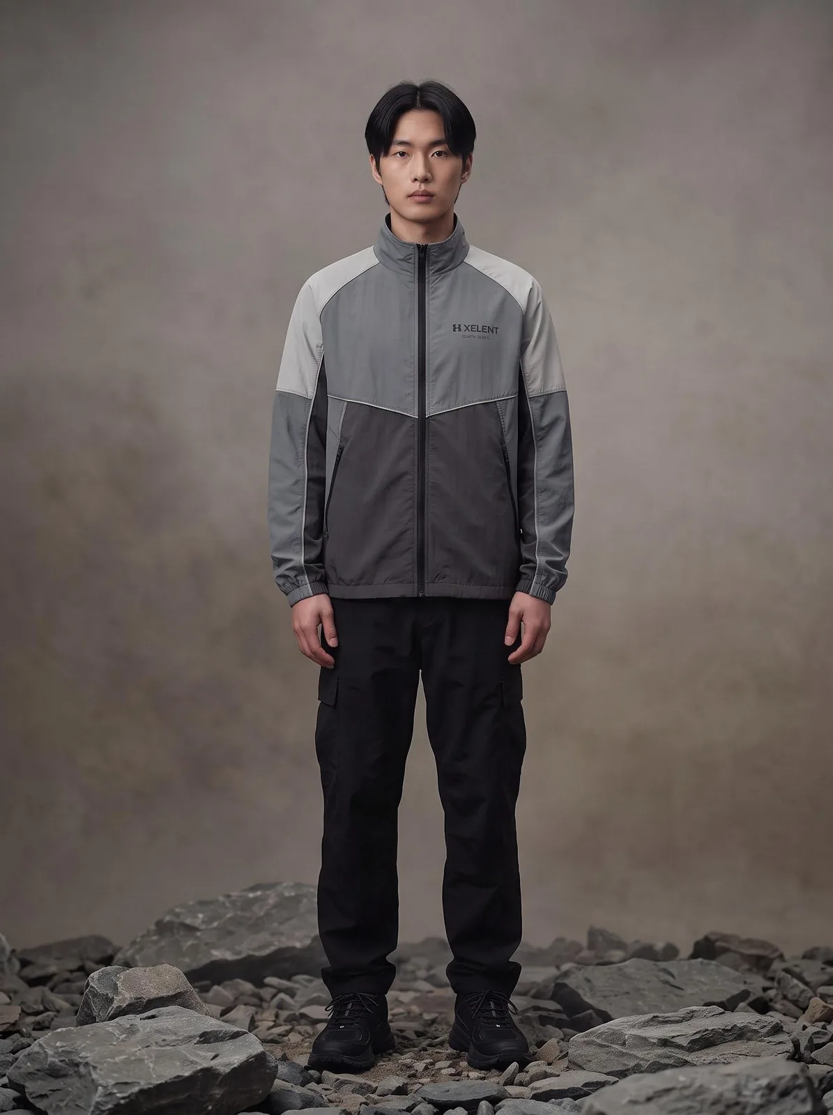 Slate Grey Gorpcore Jacket, Custom OEM Oversized Nylon Jacket, Unisex Streetwear Manufacturer — front view