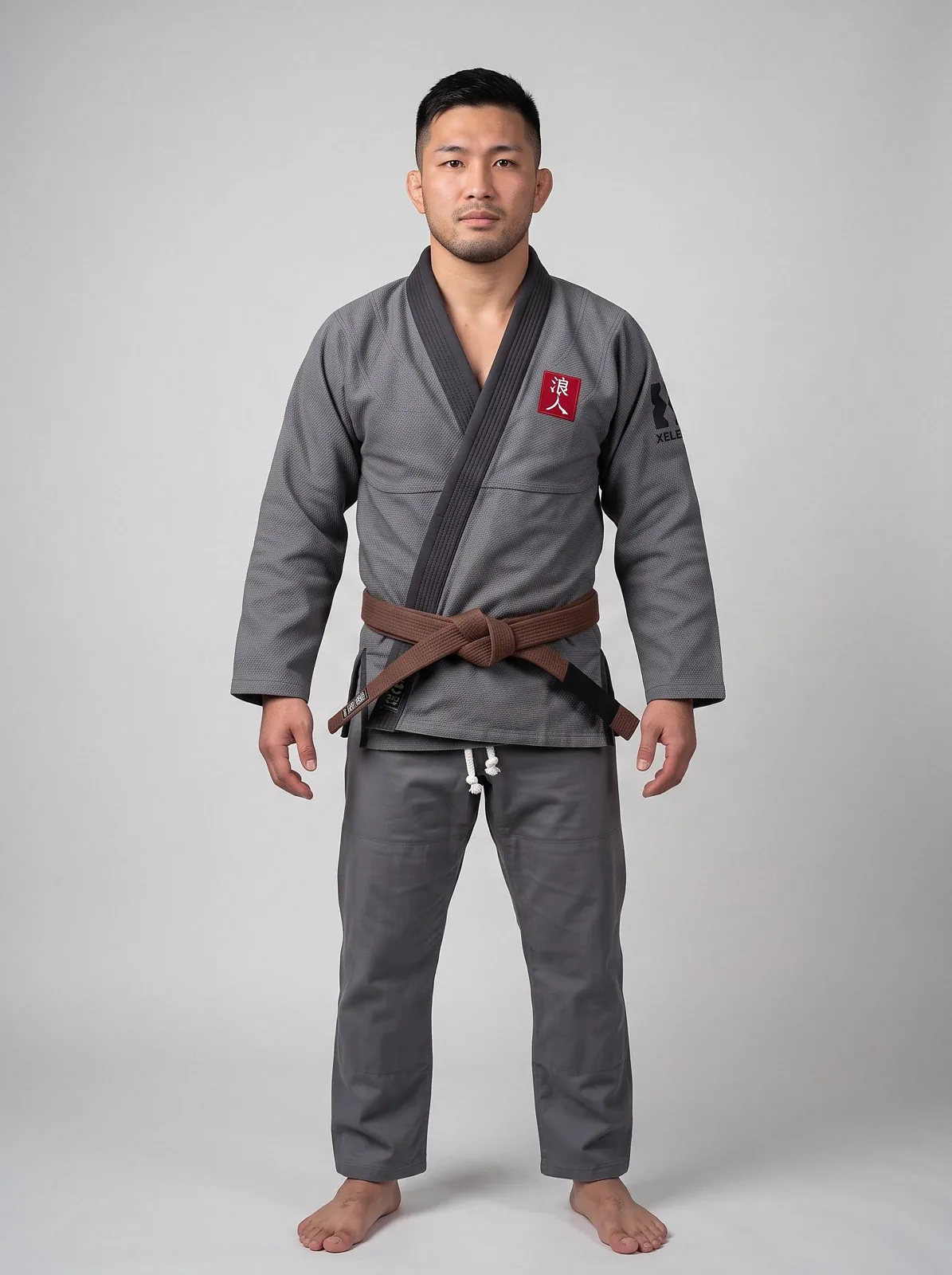 Grey BJJ Gi, Custom OEM 450 GSM Pearl Weave Jiu Jitsu Kimono, Wholesale Manufacturer — front view