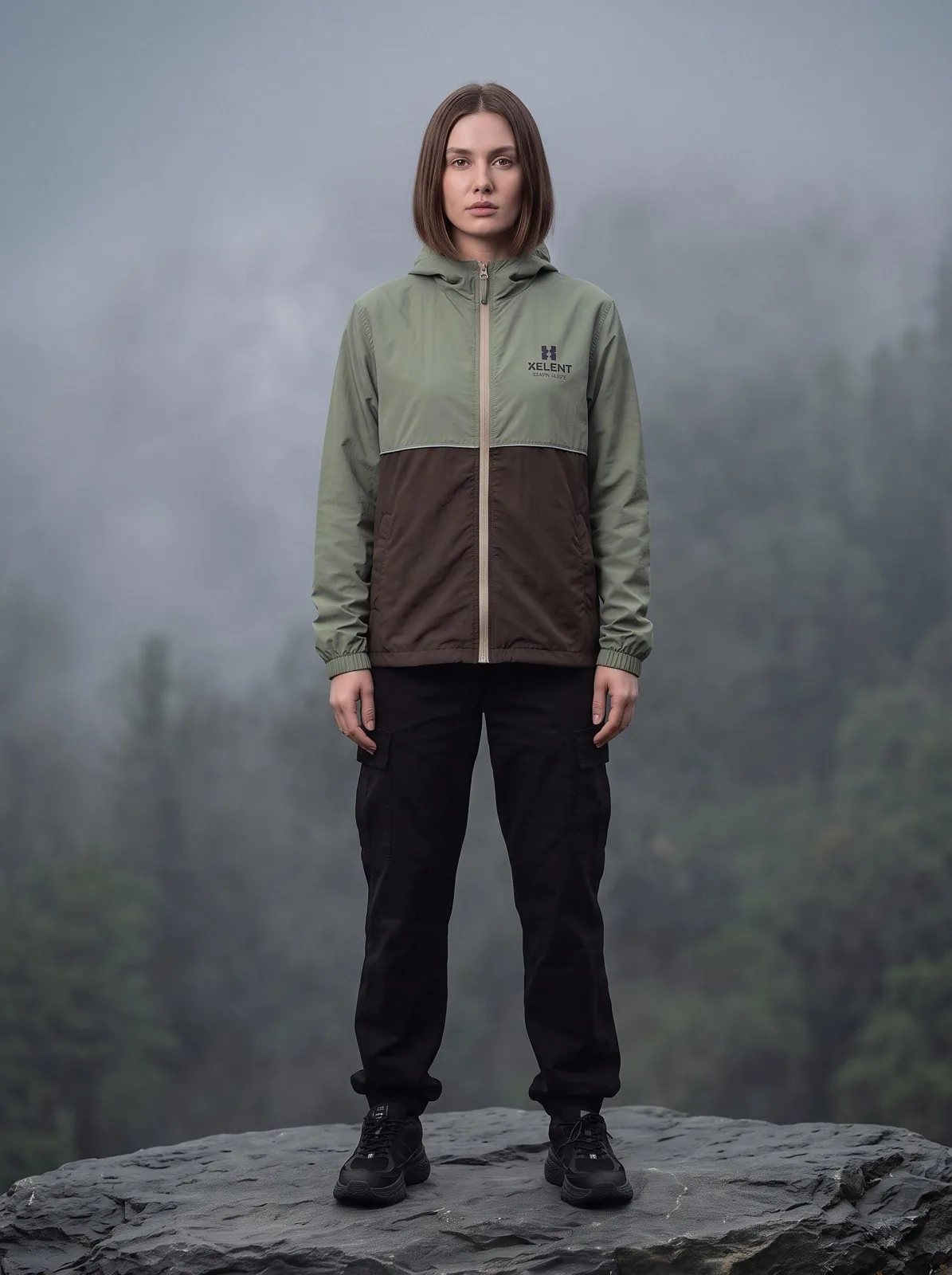 Sage and Brown Gorpcore Jacket, Custom OEM Oversized Nylon Jacket, Unisex Streetwear Manufacturer — front view