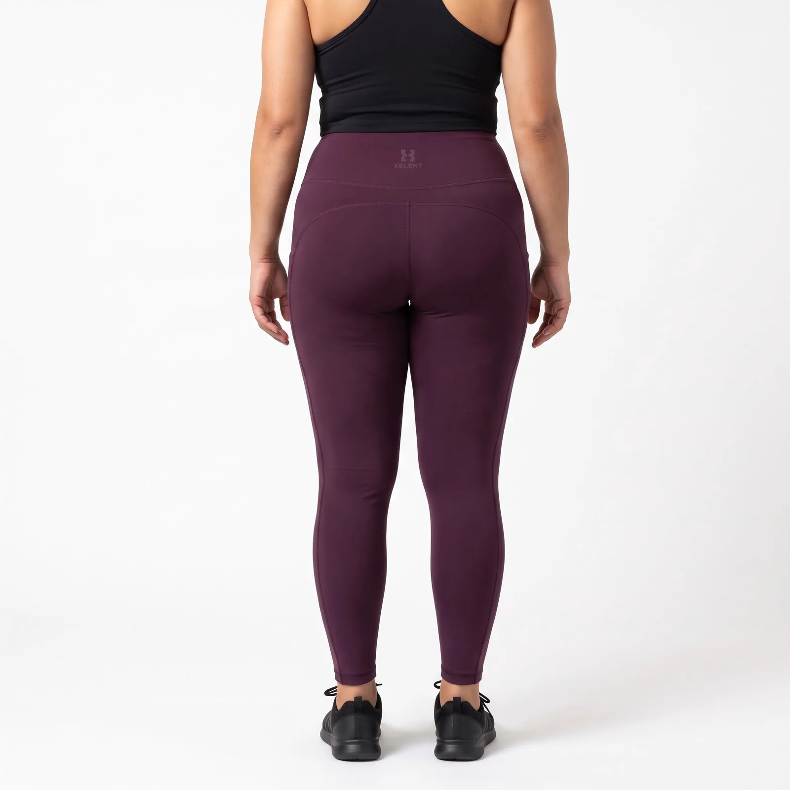 Plus-Size High-Waist Pocket Leggings Nylon Spandex Pockets Lined Custom Logo OEM Wholesale — back view