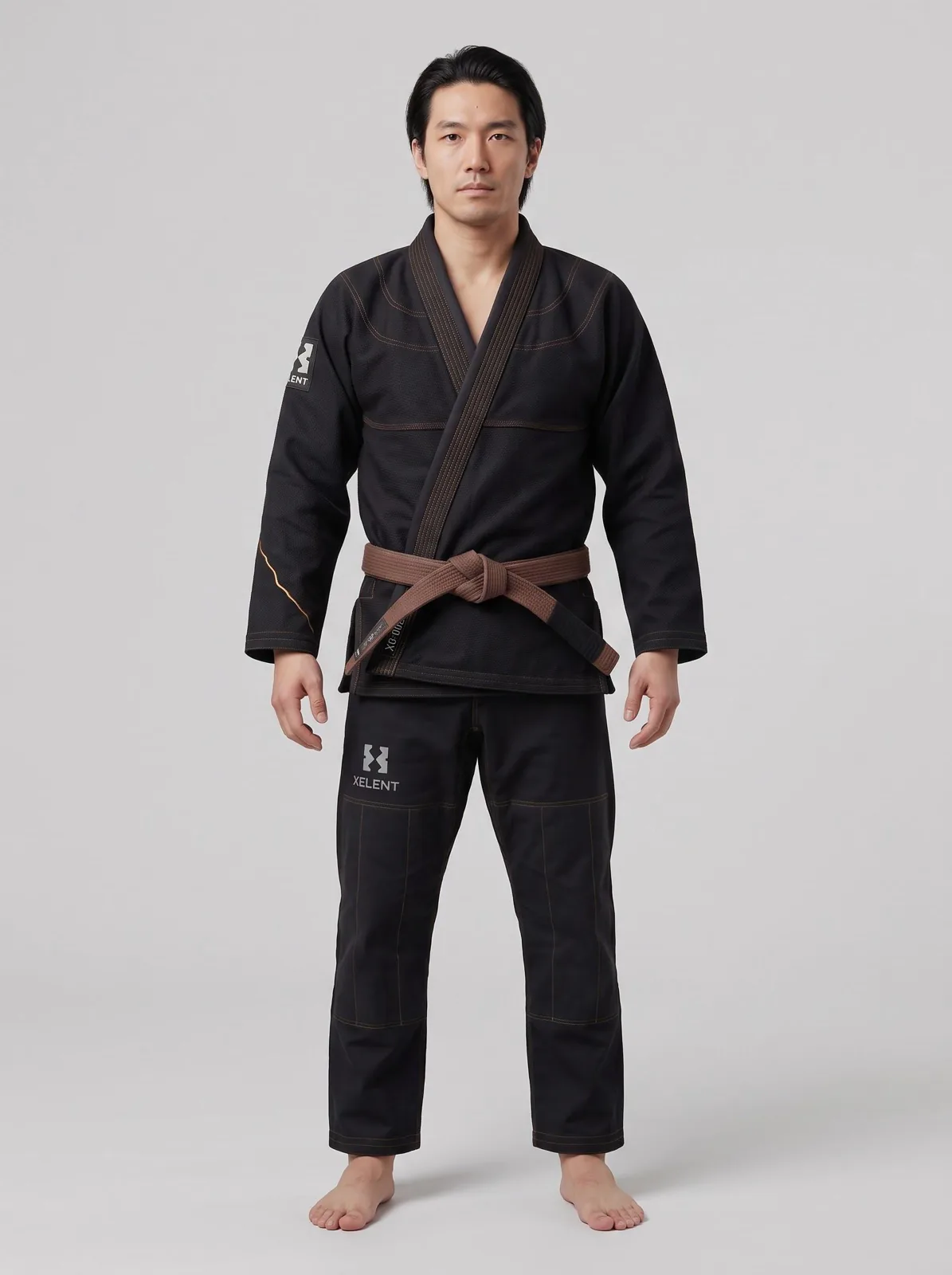 Black BJJ Gi Kintsugi Gold Embroidery, Custom OEM 450 GSM Pearl Weave Jiu Jitsu Kimono, Wholesale Manufacturer — back view