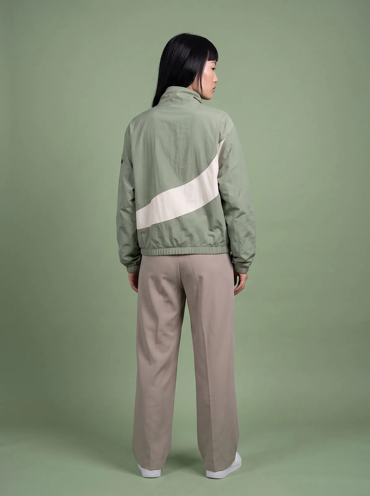Sage Cropped Track Jacket, Custom OEM Oversized Nylon Jacket, Unisex Streetwear Manufacturer — back view