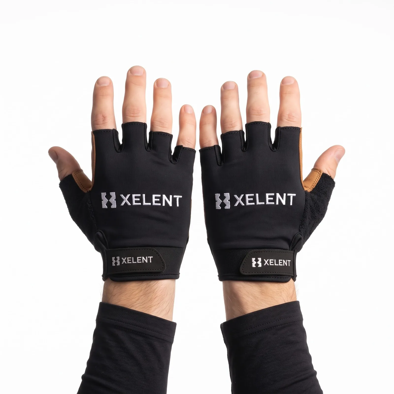 Leather-Palm Cycling Gloves Goatskin Leather Embroidered Stretch Custom Logo OEM Wholesale — front view