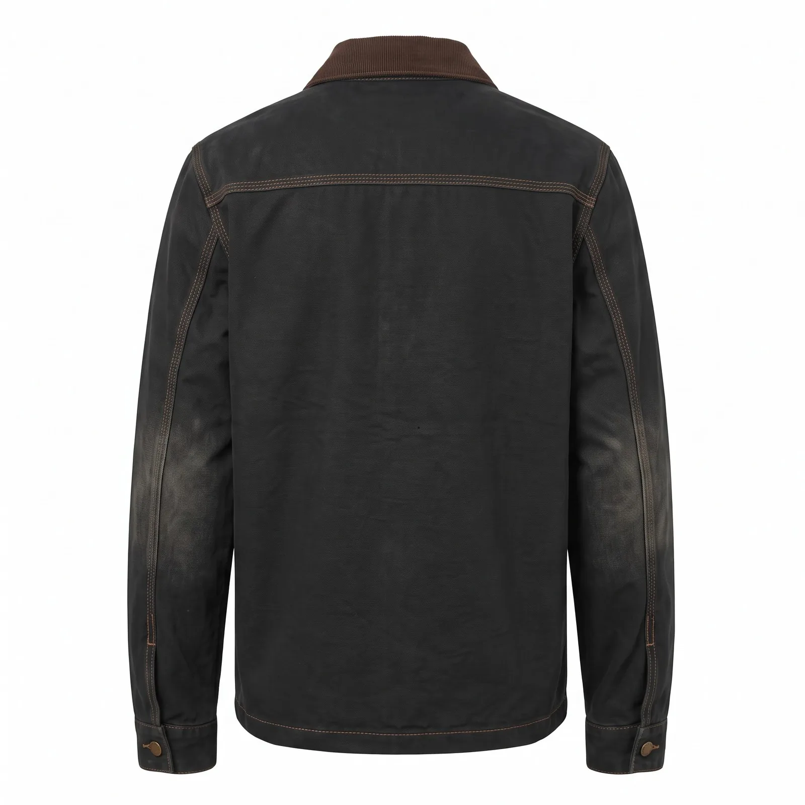 Custom Canvas Work Jacket Washed Duck Corduroy Collar Flannel Lined Skate Chore Jacket OEM Wholesale — back view