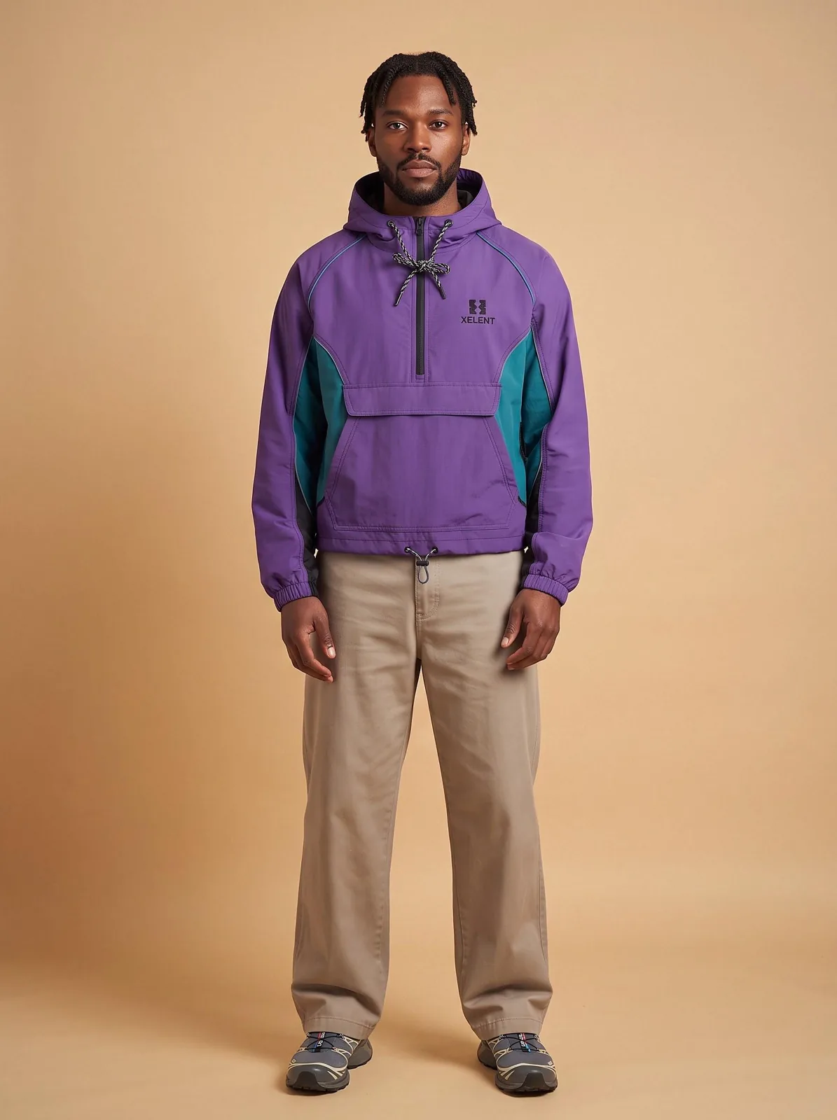 Purple and Teal Cropped Anorak, Custom Logo OEM Ripstop Anorak, Unisex Streetwear Factory — front view
