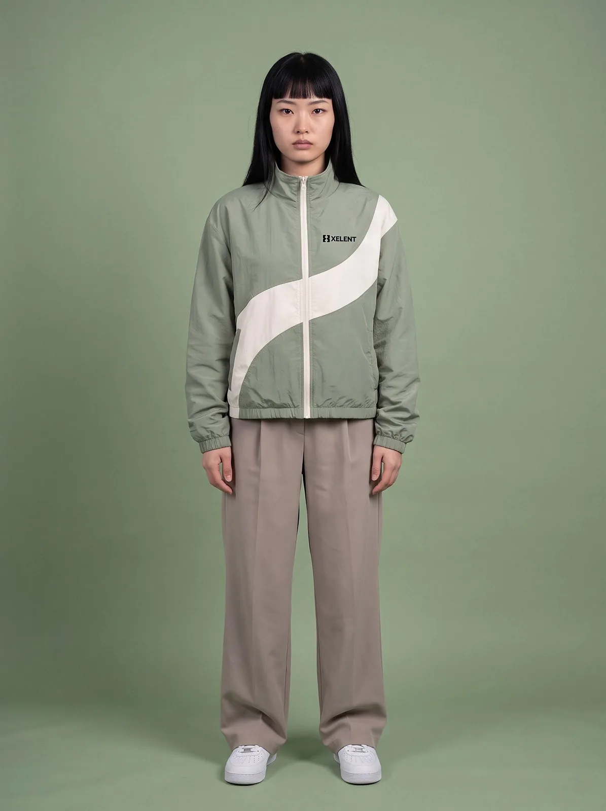 Sage Cropped Track Jacket, Custom OEM Oversized Nylon Jacket, Unisex Streetwear Manufacturer — front view