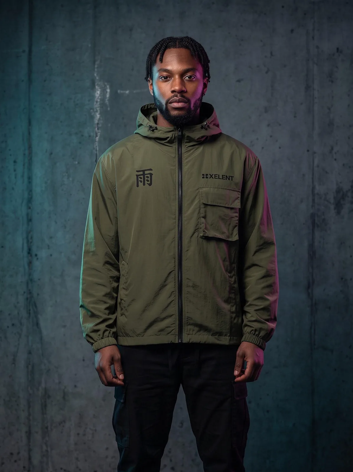 Olive Anime Windbreaker, Custom OEM Oversized Nylon Jacket, Unisex Streetwear Manufacturer — front view