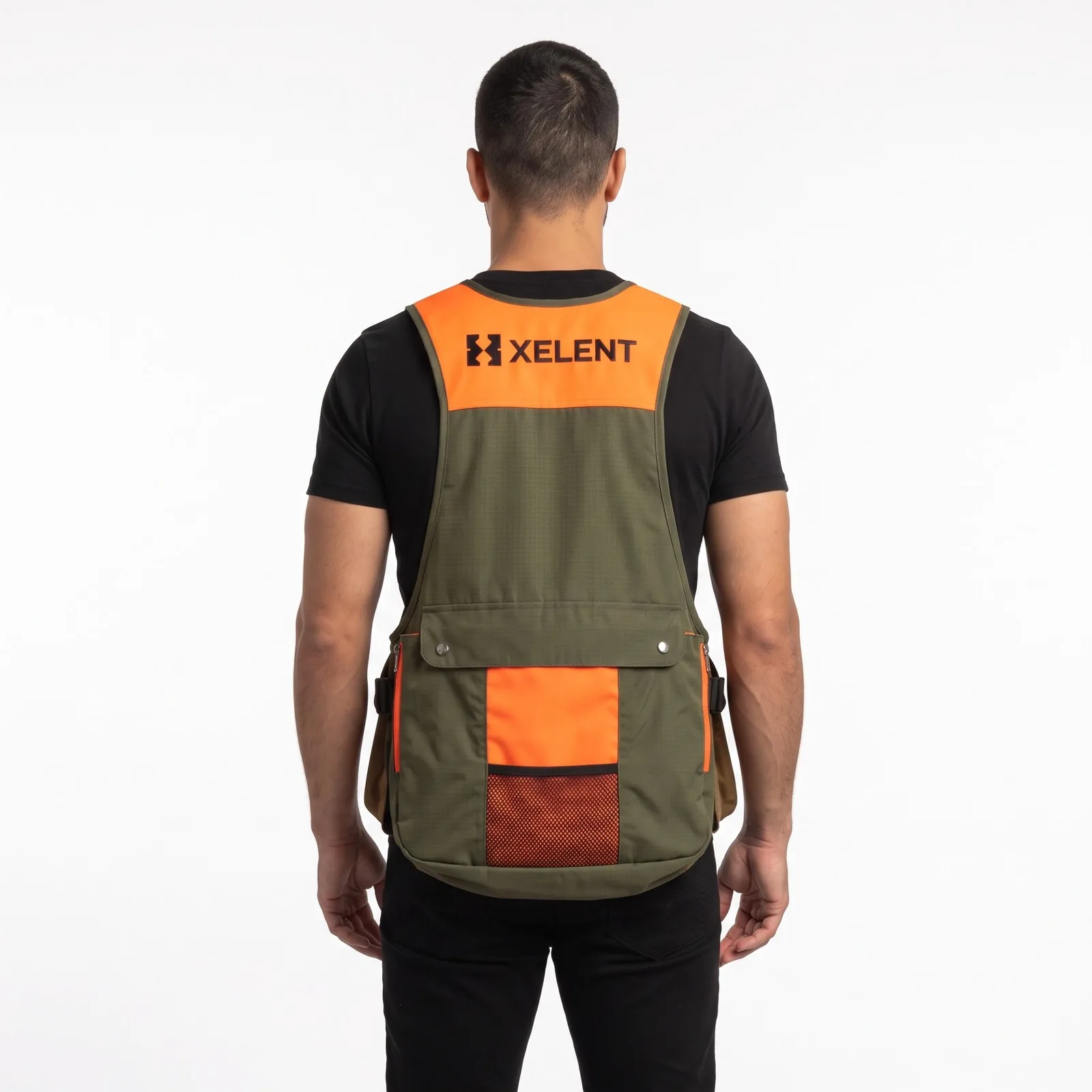 Upland Strap Vest With Game Bag Ripstop Zip Pockets Embroidered Custom Logo OEM Wholesale — back view