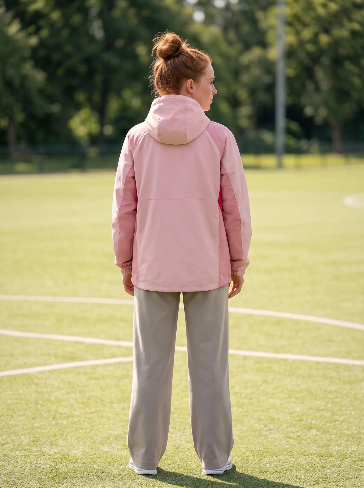 Powder Pink and Ivory Hooded Anorak, Custom Logo OEM Ripstop Anorak, Unisex Streetwear Factory — back view