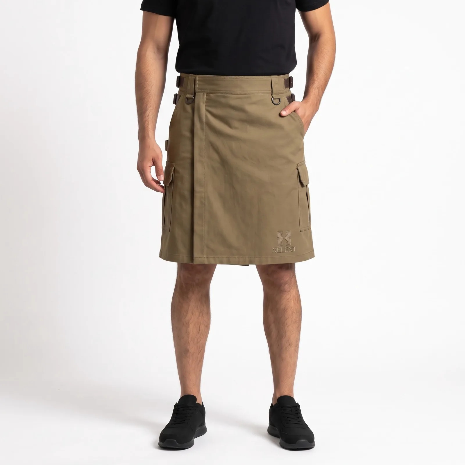 Utility Work Kilt, Heavy Cotton Drill Pockets Embroidered Custom Logo OEM Wholesale — front view
