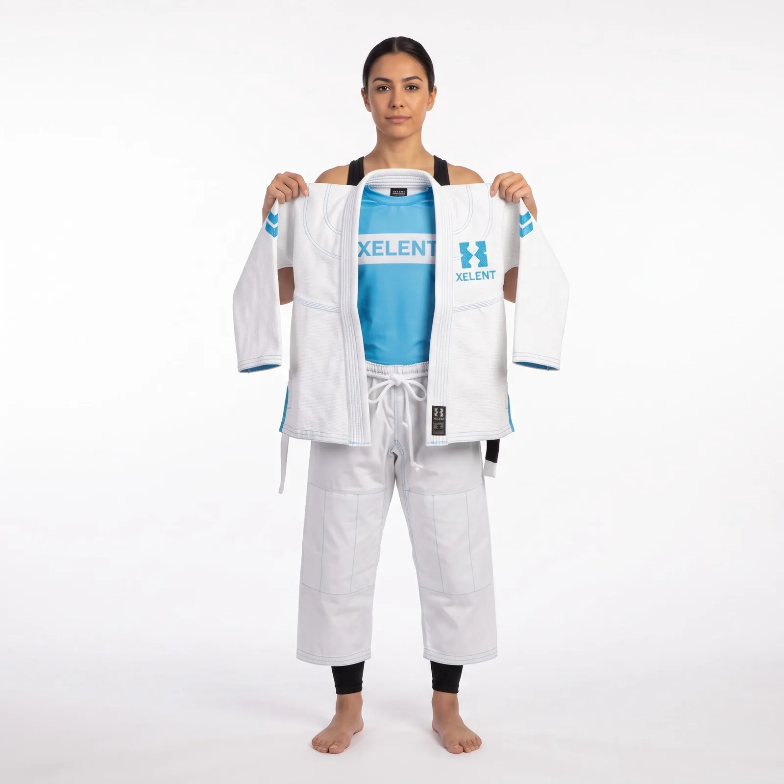 Kids BJJ Starter Kit Pearl Weave Cotton Sublimated Embroidered Custom Logo OEM Wholesale — front view