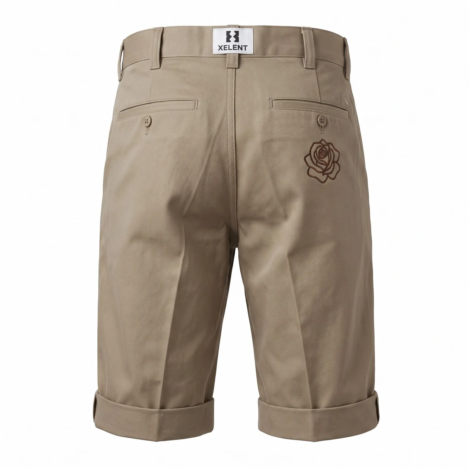 Custom Work Shorts Cotton Twill Pressed Crease Turned Cuff Below Knee Streetwear Shorts OEM Wholesale — back view