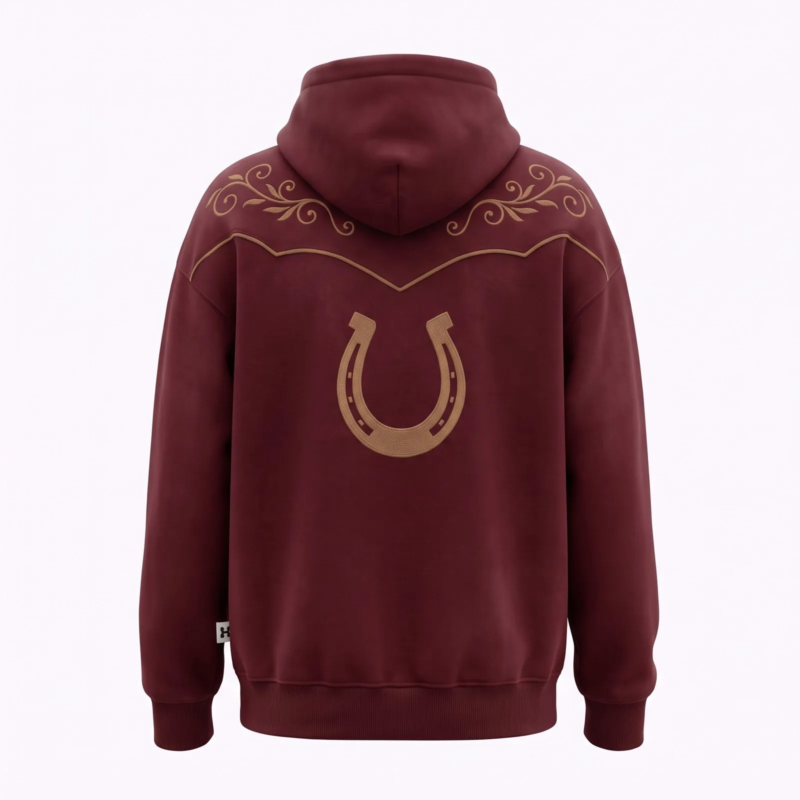 Custom Western Hoodie Embroidered Yoke Horseshoe 400 GSM Heavyweight Fleece Pullover Streetwear OEM Wholesale — back view