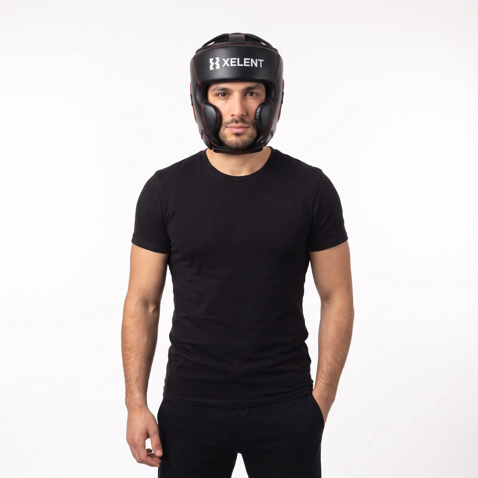 Open-Face Boxing Headgear Genuine Leather Embroidered Custom Logo OEM Wholesale — front view
