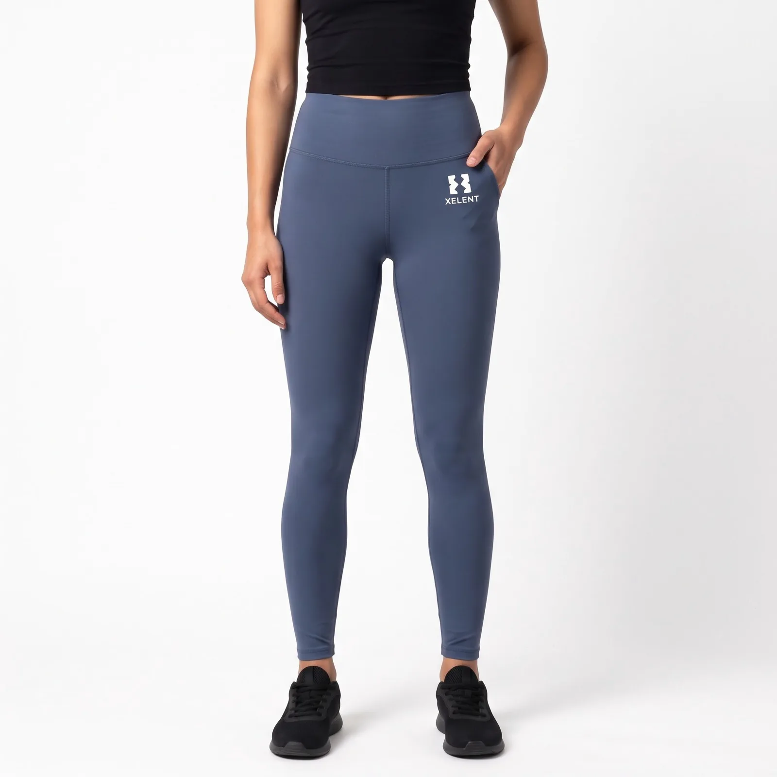 Petite and Tall Inseam Leggings Nylon Spandex Pockets Lined Custom Logo OEM Wholesale — front view
