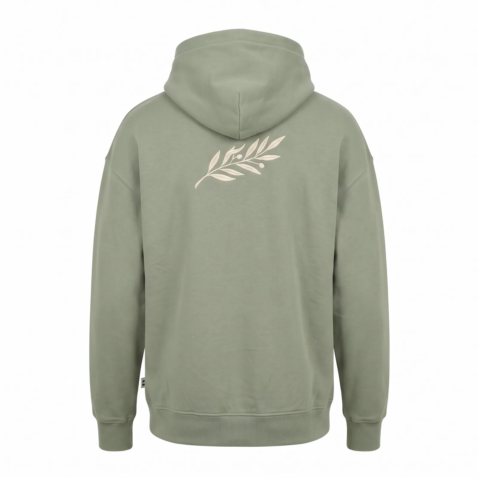 Custom Faith Hoodie 380 GSM Washed Sage Fleece Embroidered Cross Olive Branch Church Hoodie OEM Wholesale — back view