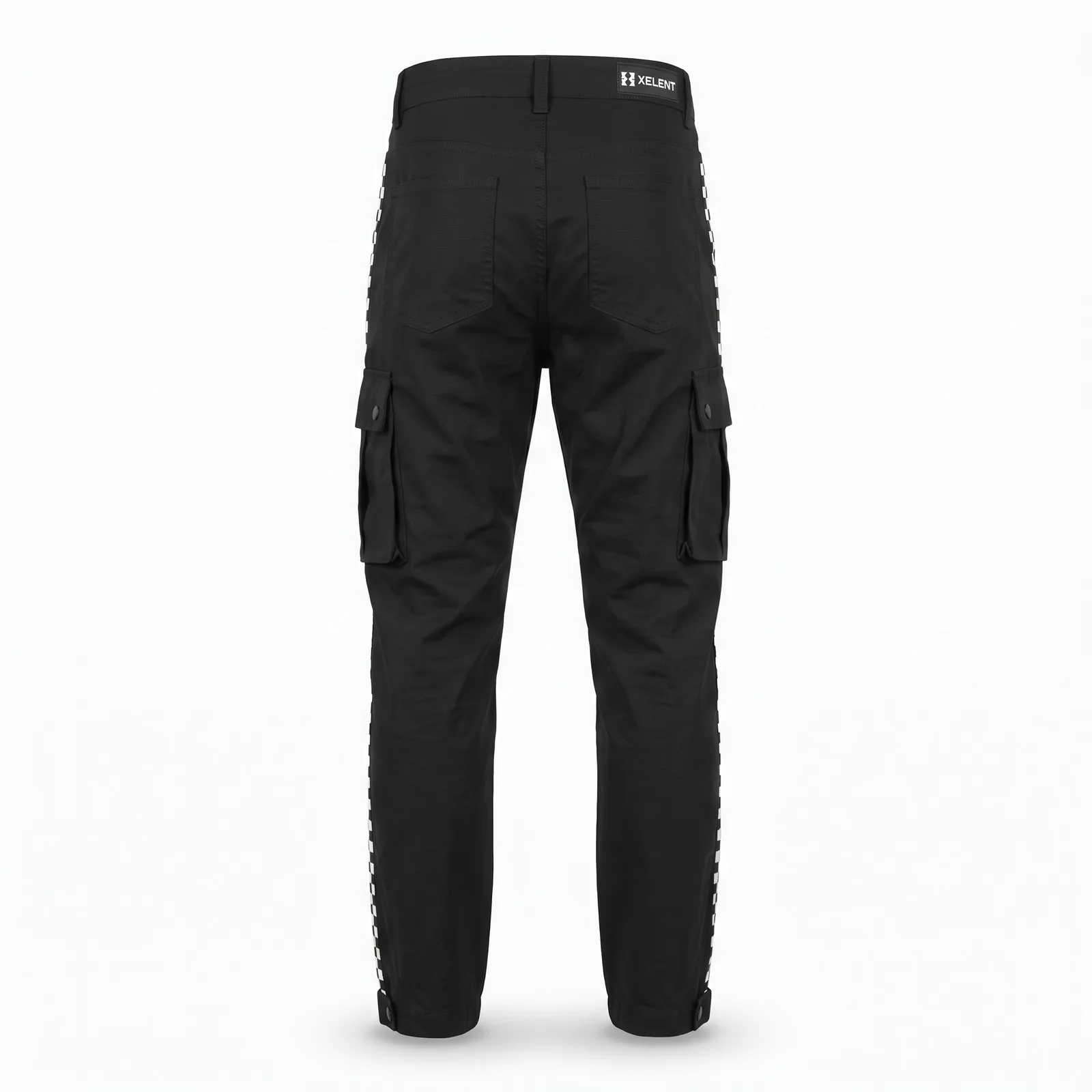 Custom Cargo Pants Streetwear Chequered Side Tape Cotton Ripstop Bellows Pocket Racing Cargos OEM Wholesale — back view