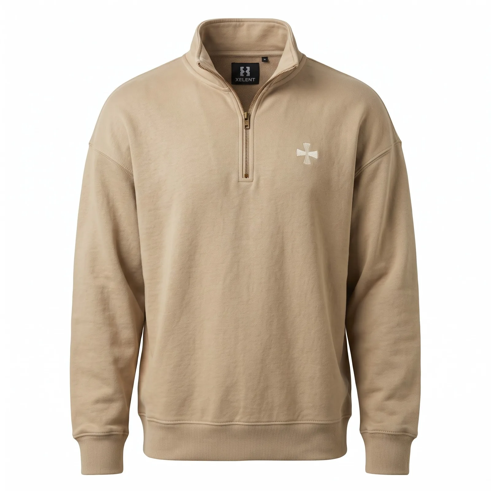 Custom Quarter Zip Pullover 340 GSM French Terry Embroidered Cross Church Merch Sweatshirt OEM Wholesale — front view