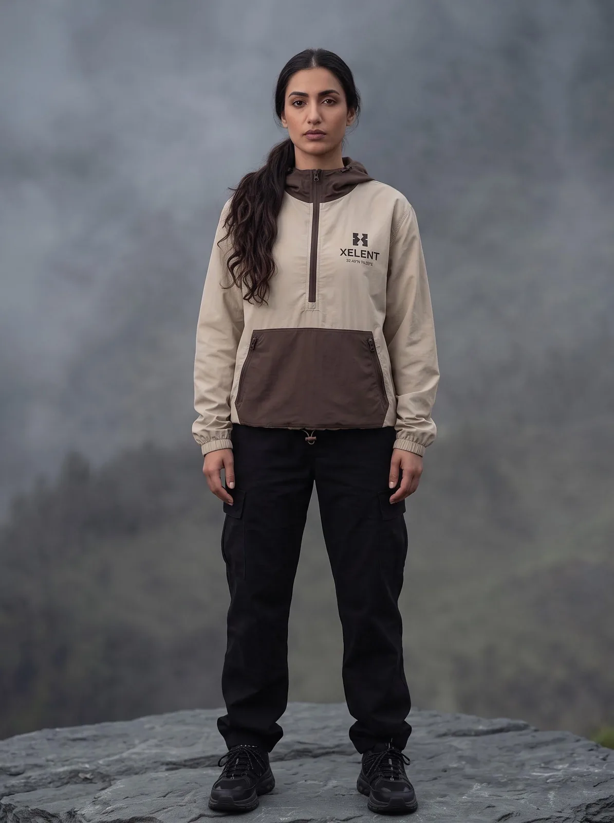 Sand and Brown Gorpcore Anorak, Custom OEM Oversized Nylon Jacket, Unisex Streetwear Manufacturer — front view